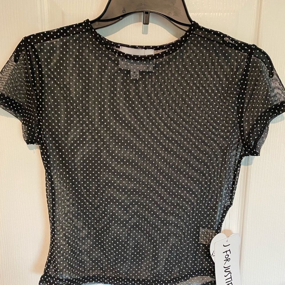 NEW J for Justify Womens Top sz M Mesh Polka Dot whimsigoth dark fairy